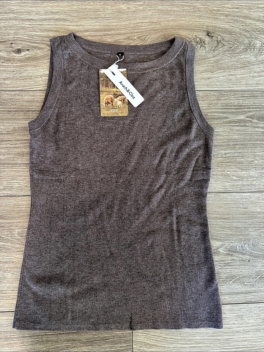 Arach&Cloz Wool Tank Top in Brown Size Medium NWT